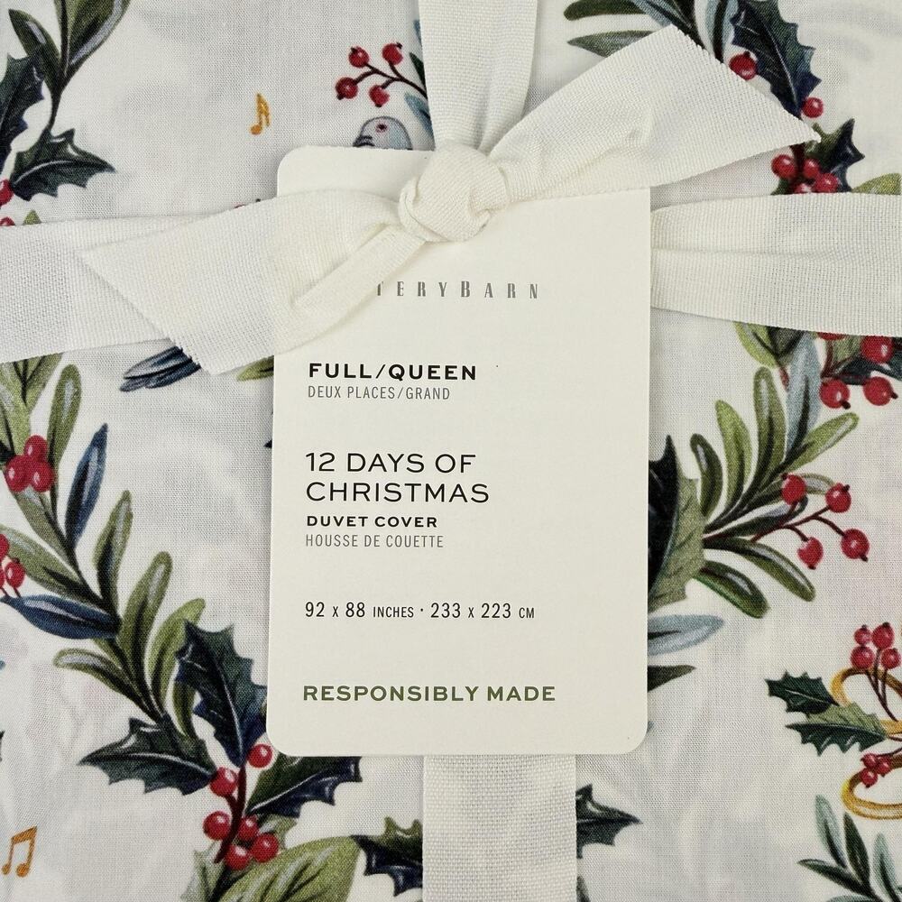 Pottery Barn 12 Days Of Christmas Duvet Cover FULL/QUEEN 92x88 Cotton Holiday - Picture 2 of 5